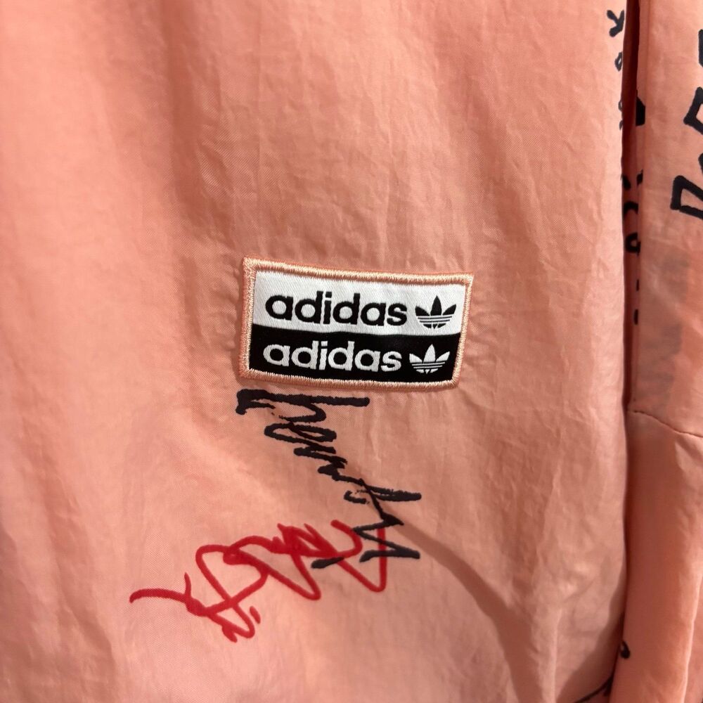 Adidas Originals RYV Allover Script Print Cropped Windbreaker Jacket Track Top - Picture 5 of 12